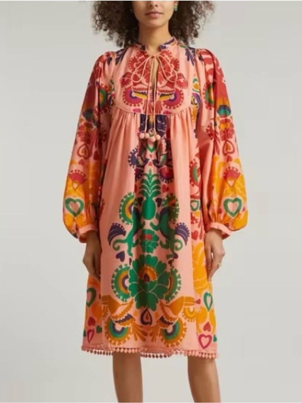 NWOT Farm Rio Peach Amulet Midi-Dress Women’s Medium Lace-Trim Cotton Tropical